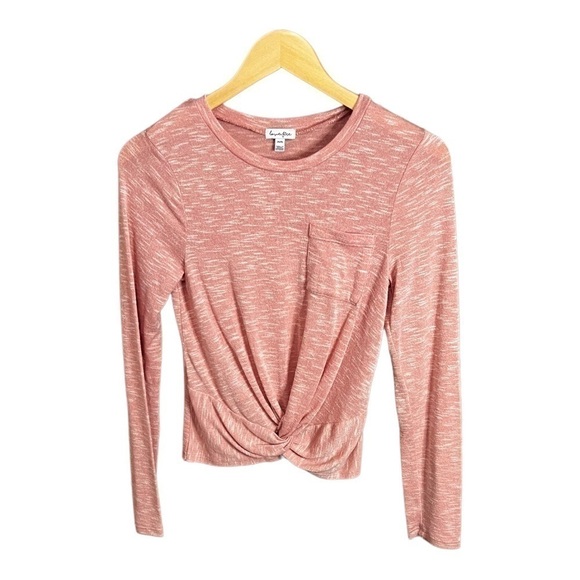 𝅺LOVE, Fire juniors knot front pink long sleeve top, size small - Picture 1 of 3